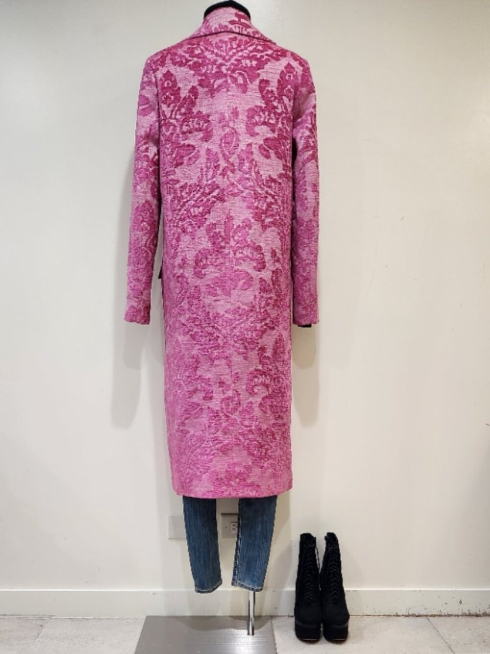 🦋🔥💋UBER GORGE!💋🦋🔥70's Inspired Pink Floral Jacquard Tapestry Trench Coat - Picture 5 of 16